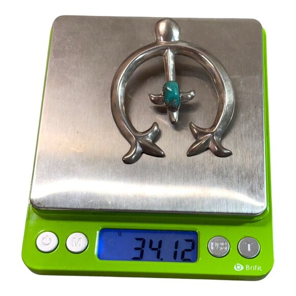 Navajo Sadie Randolph Sterling Silver Large Sandcast Turquoise Naja Pendant 34g - Picture 6 of 7